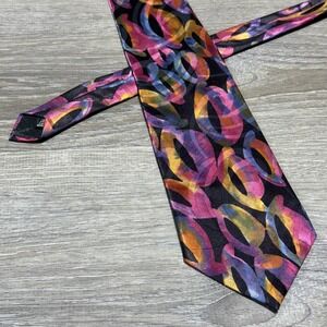 Christian Dior Monsieur Tie Mens Black Multicolor Abstract Pattern Necktie Bold